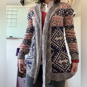 Hippie Rose Aztec Boho Open-Front Cardigan Sweater Size Small